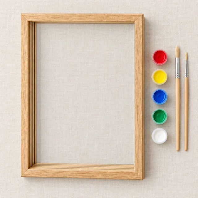 Everything in the Keepsake kit: frame, five paints and two brushes