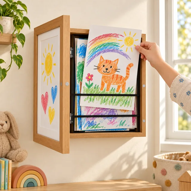 Opening the Little Gallery frame to swap in a new drawing