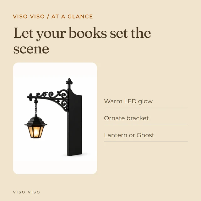 Warm LED glow; Ornate bracket; Lantern or Ghost