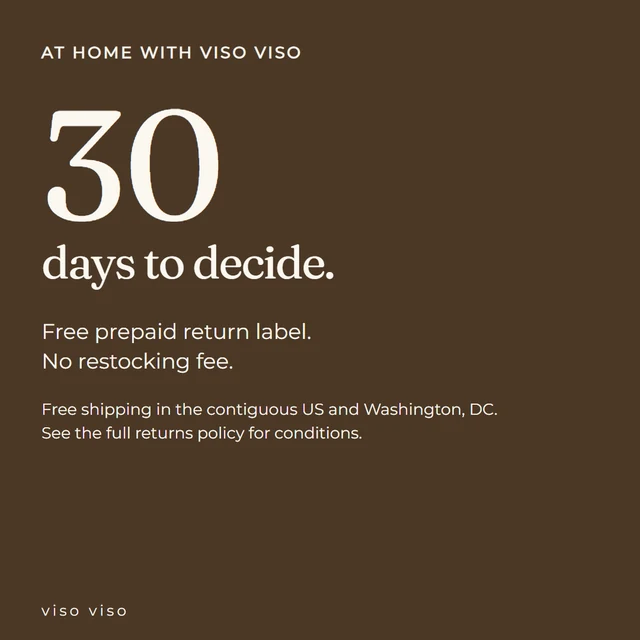 30-day returns; free prepaid return label; free shipping in the contiguous US and Washington, DC