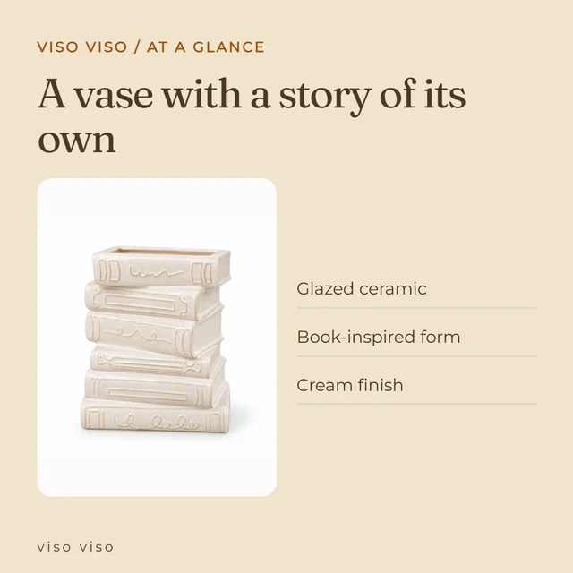 Glazed ceramic; Book-inspired form; Cream finish