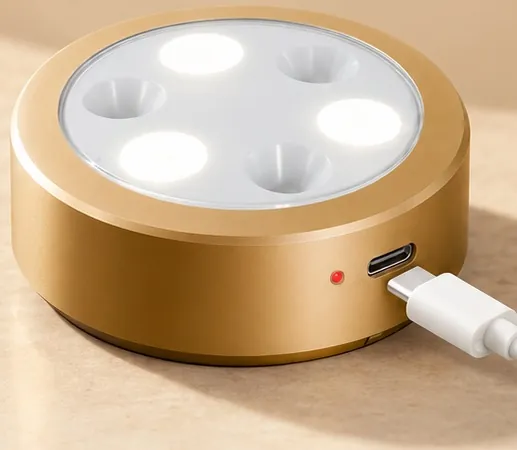 A gold Viso light charging by USB-C, its status light red
