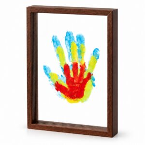 Keepsake Handprint Frame in Dark Wood with painted family handprints
