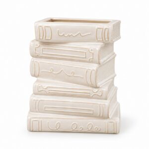 Volume Ceramic Bookshelf Vase, a stack of five ceramic books in cream glaze